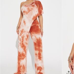 Fashion Nova Orange and Cream Tie-Dye Jumpsuit